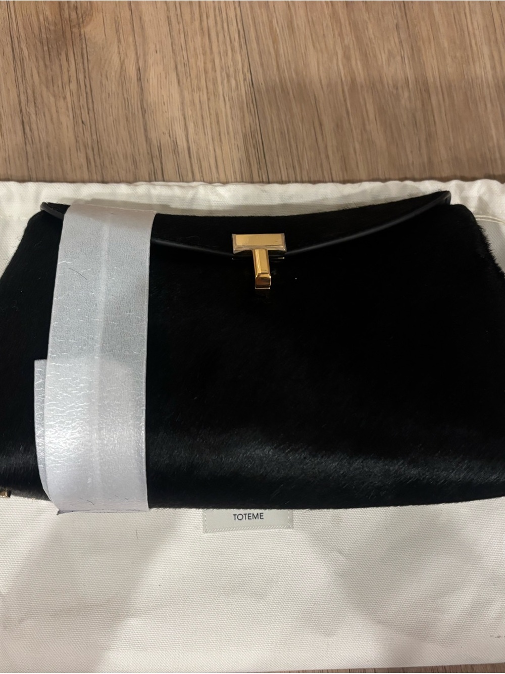 TOTEME Pony Leather T Lock Pony Hair Clutch Black NEW